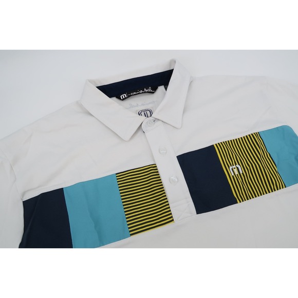 Travis Mathew Other - Travis‎ Mathew Men's XL White Navy Striped Performance Golf Polo Short Sleeve